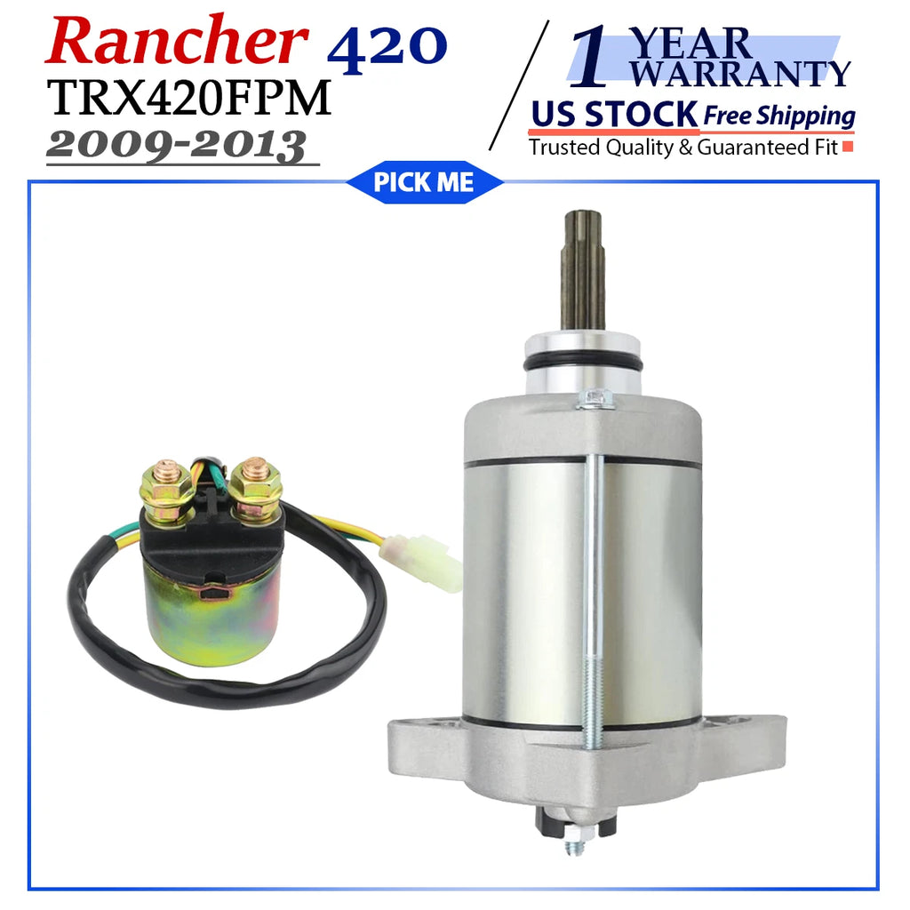 Starter Motor for Honda Rancher 420 TRX420FPM (2009–2013) with Relay