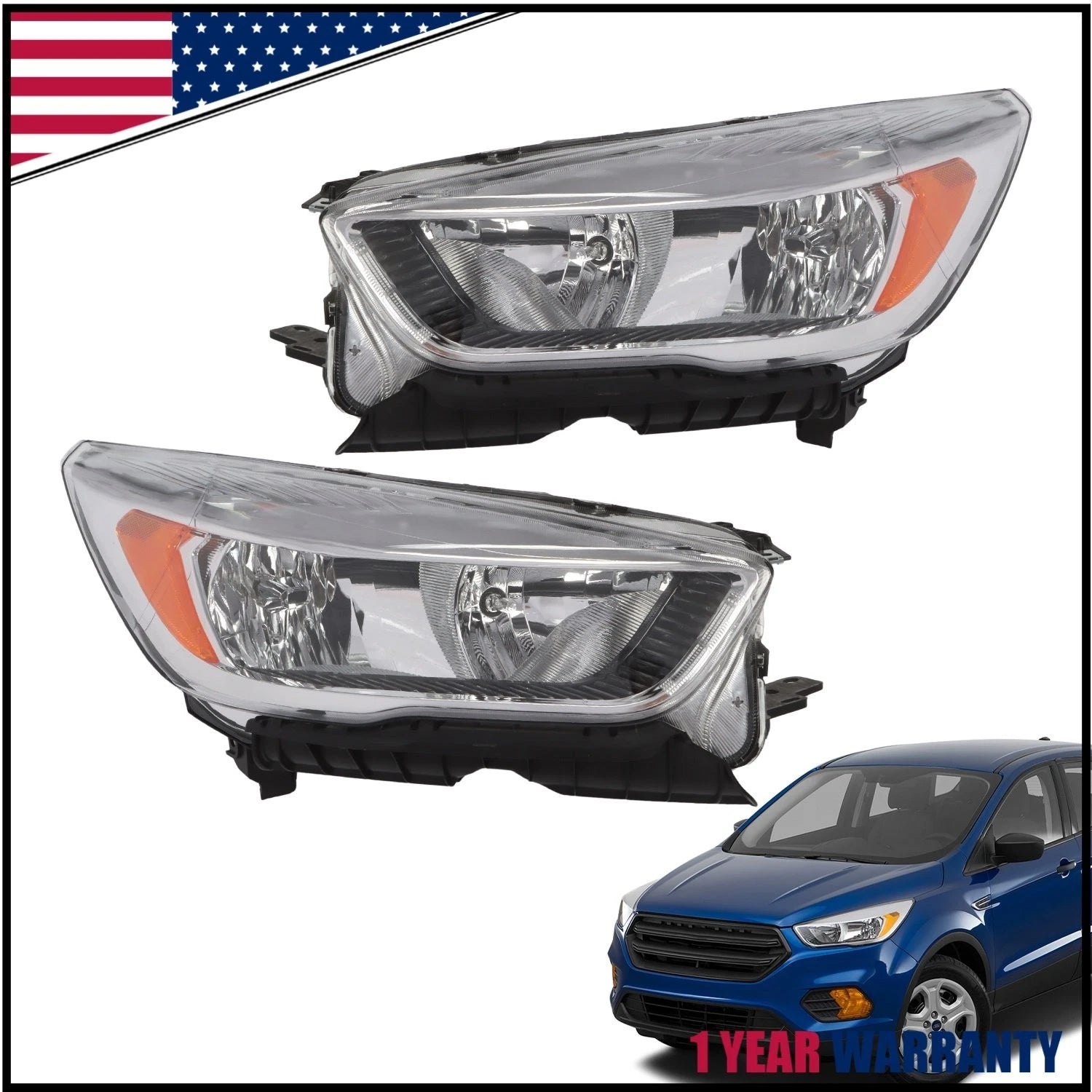 LH+RH Pair Halogen Headlights for Ford Escape (2017–2019)