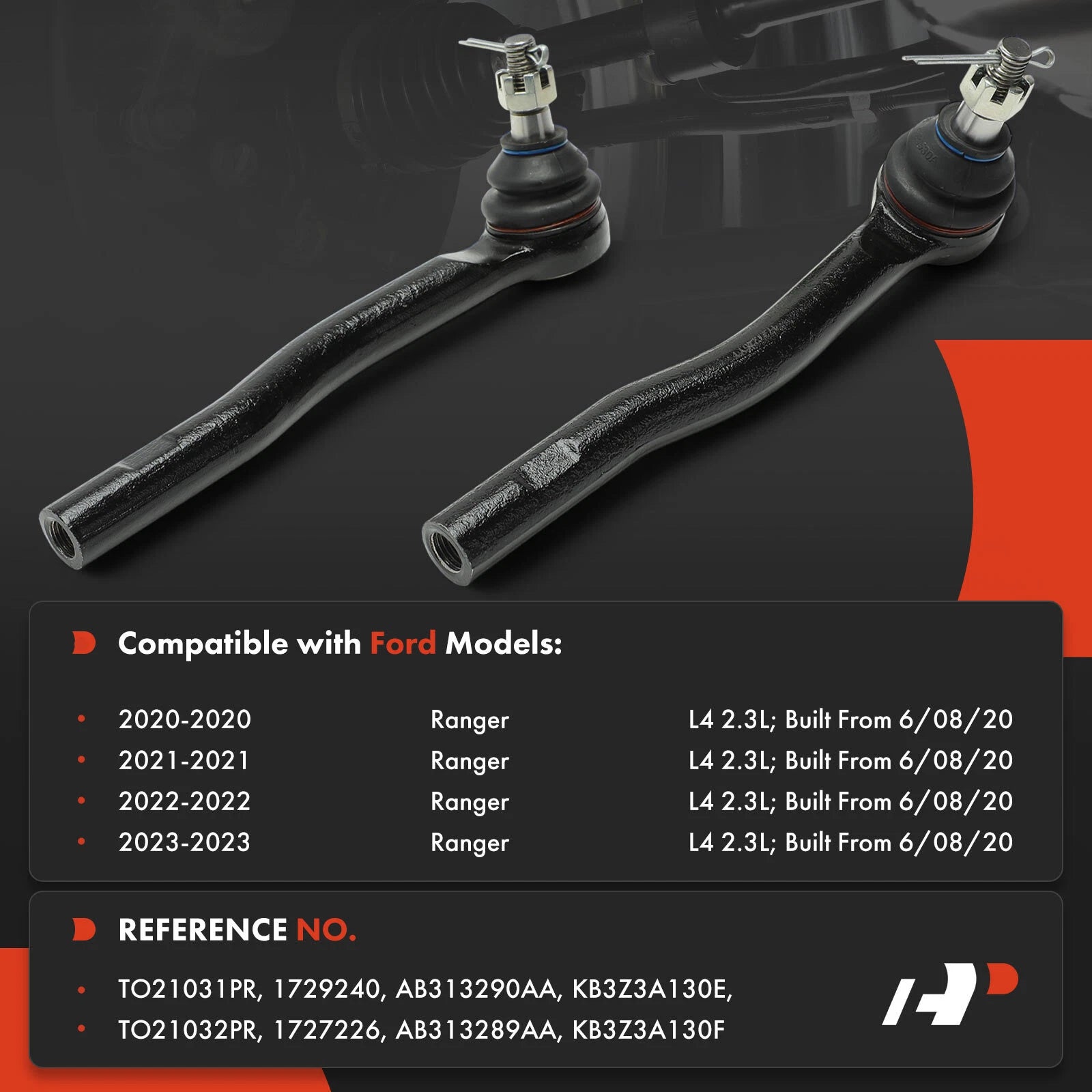 2X Front Outer Tie Rod End for Ford Ranger (2020-2023)