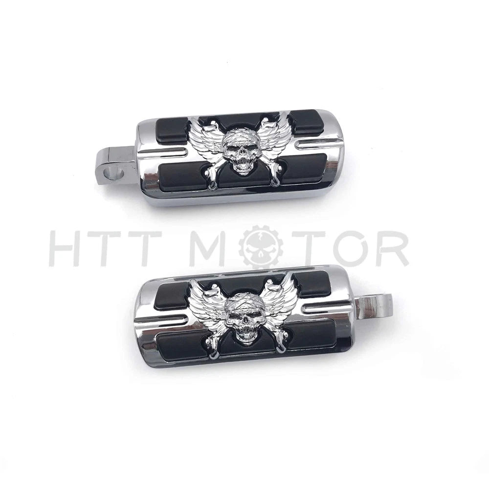 Chrome Wing Zombie Skull Footrests Footpegs for Harley Softail Dyna