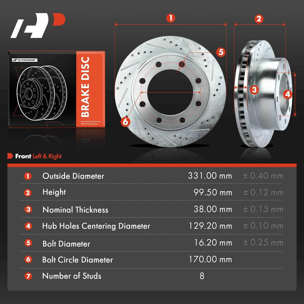 Front Drilled Brake Rotors for Ford F-250 F-350 Super Duty (1999–2004)