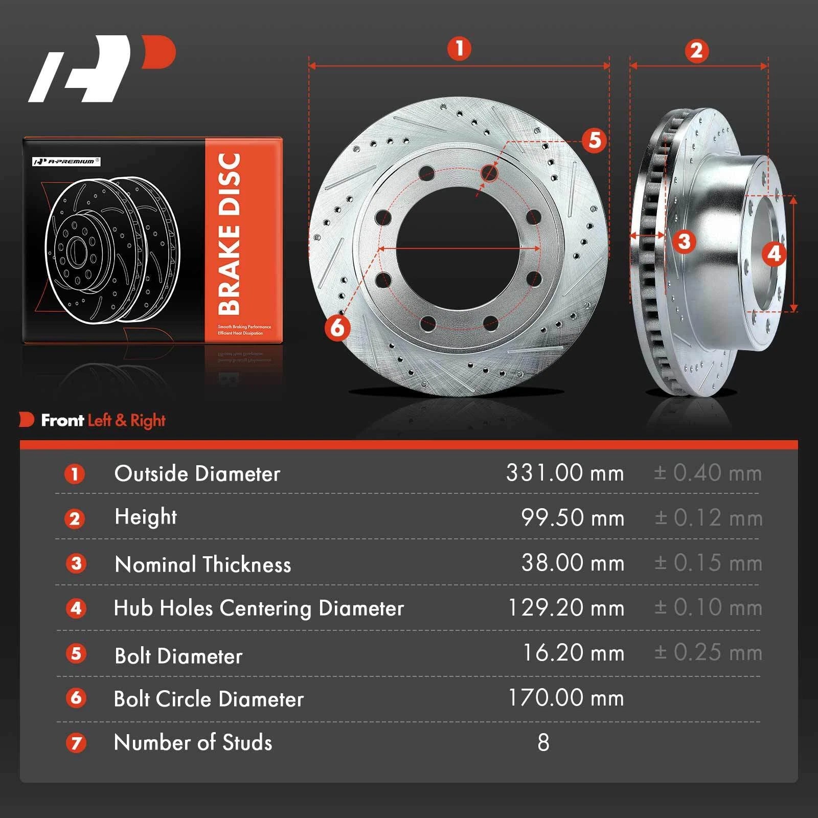Front Drilled Brake Rotors for Ford F-250 F-350 Super Duty (1999–2004)
