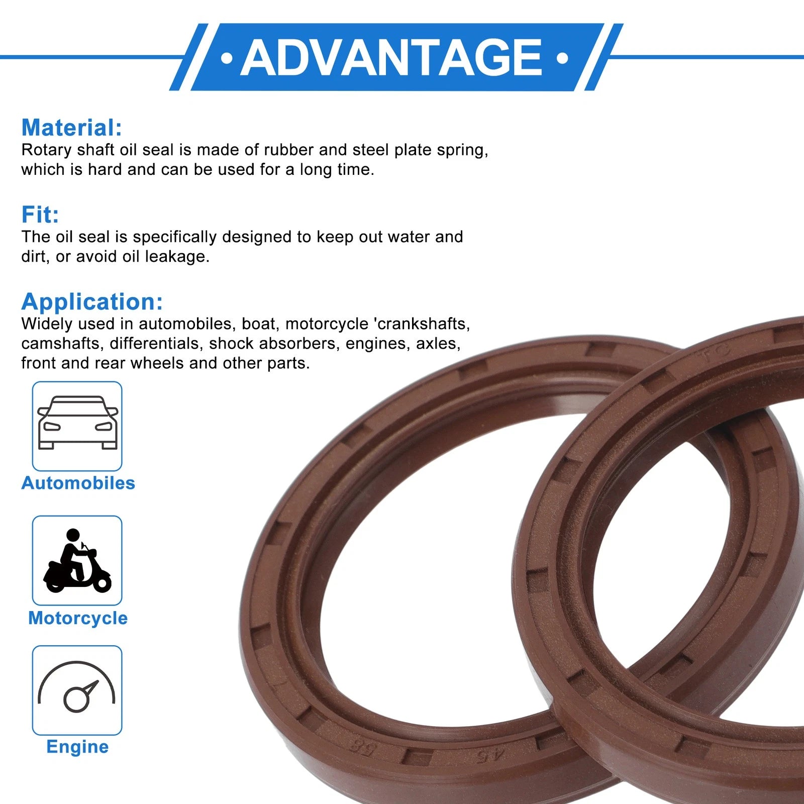 2X Oil Seal Rotary Shaft Seal FKM Rubber 45x58x7mm for Various Models