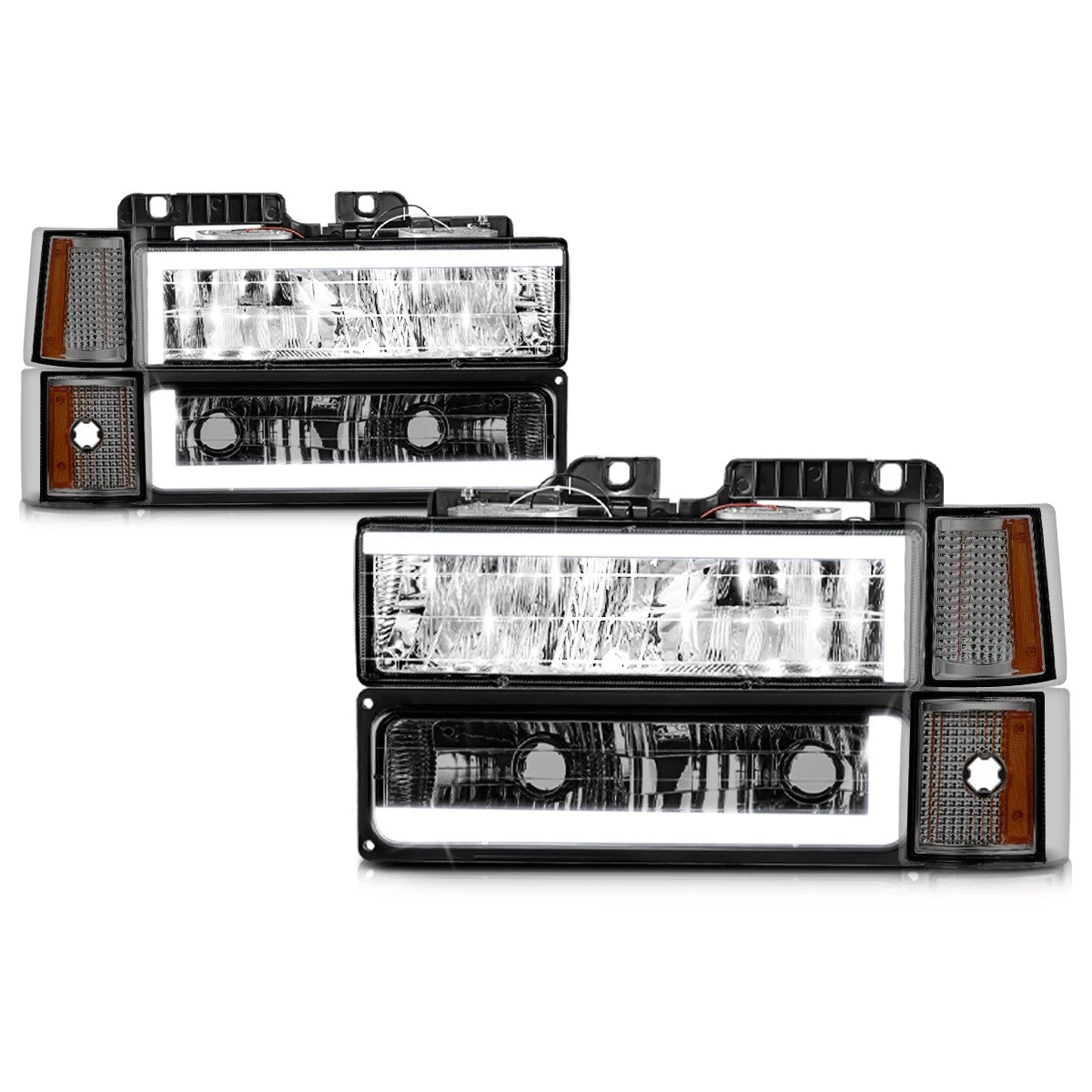 C-Shape LED DRL Headlights Smoked/Amber for GMC C/K Pickup Suburban Yukon (1994–2000)