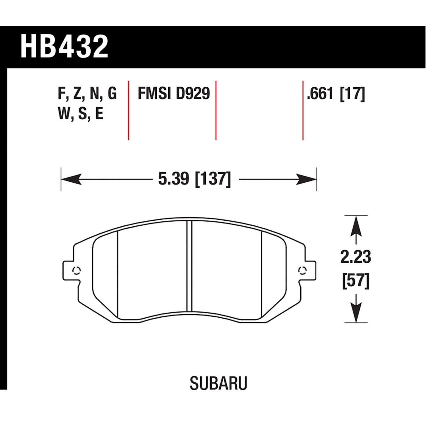 Set of 2 Brake Pads for Subaru Impreza Legacy 9-2X