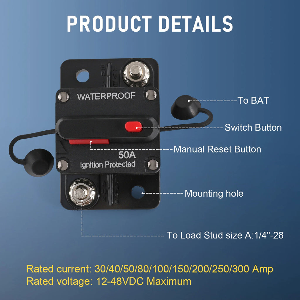 30A-300A Circuit Breaker for Car Boat (12V-48V)