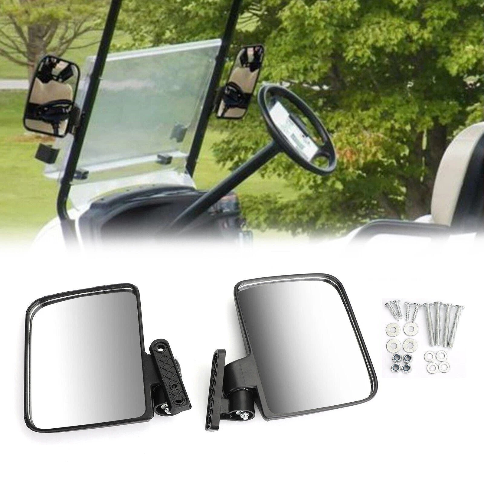 1 Pair Side Mirrors for Club Car, EZ-GO, Yamaha Golf Cart (Fits All Models)