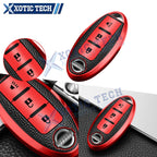 Red Soft TPU Leather Keyless Key Holder Shell for Nissan Murano Rogue (2014–2024)