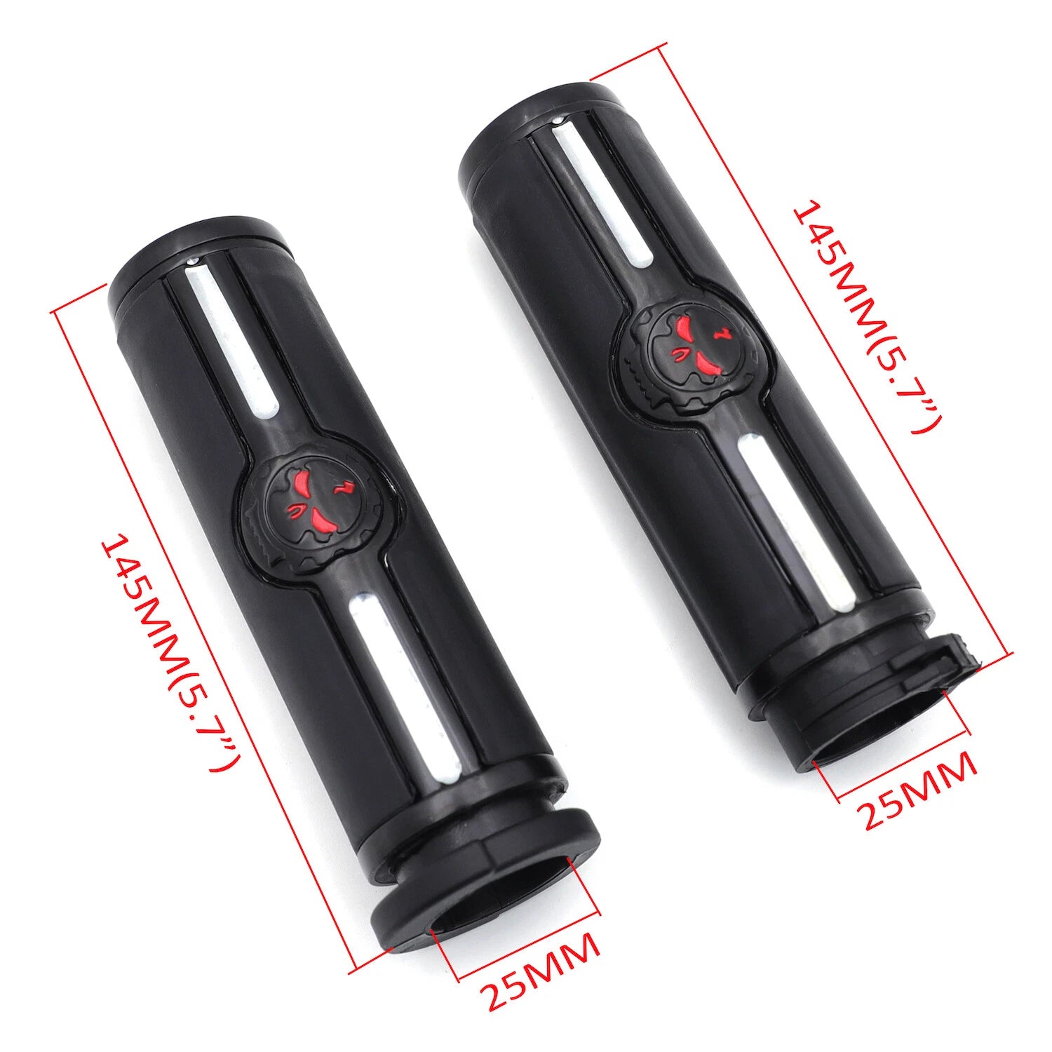 1" 25mm Black Skull Hand Grips for Harley Davidson (Custom, Dyna, Softail, Touring)
