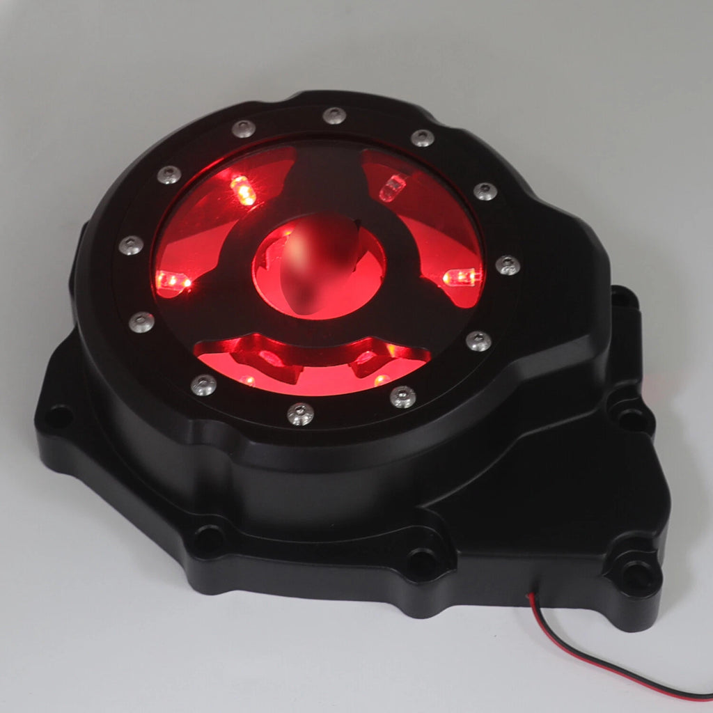 Black w/ Red LED Left Engine Stator Cover for Yamaha YZF-R6 (2006–2021)