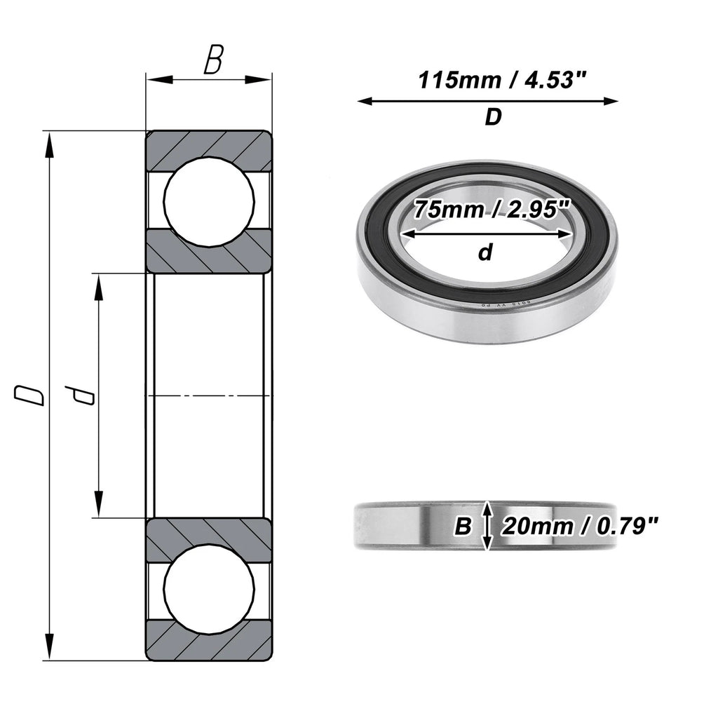 Deep Groove Ball Bearing 6015VV for Scooter Skateboard (P0 75x115x20mm)