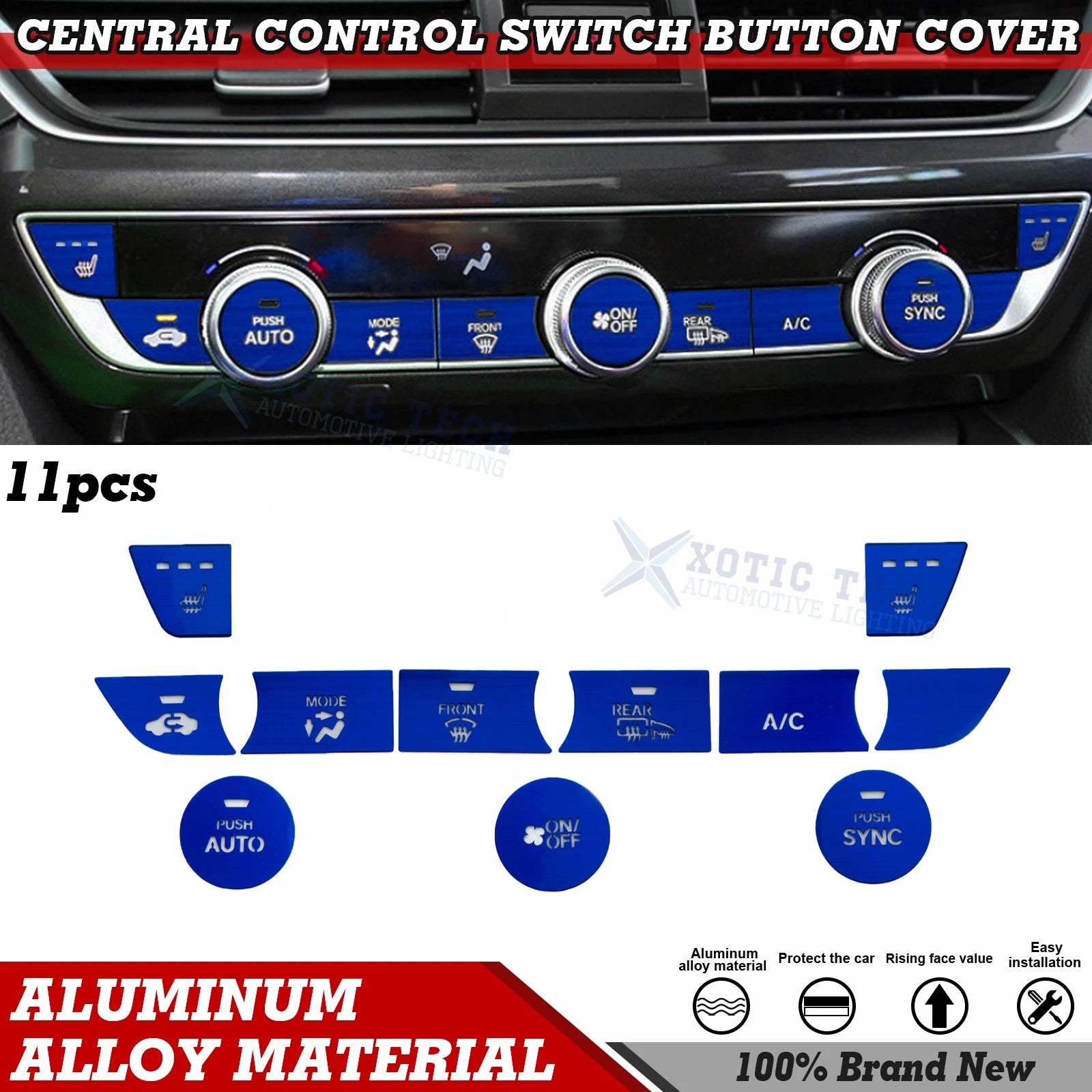 Blue Aluminum Center Console Dashboard Switch Cover for Honda Accord (2018–2022)