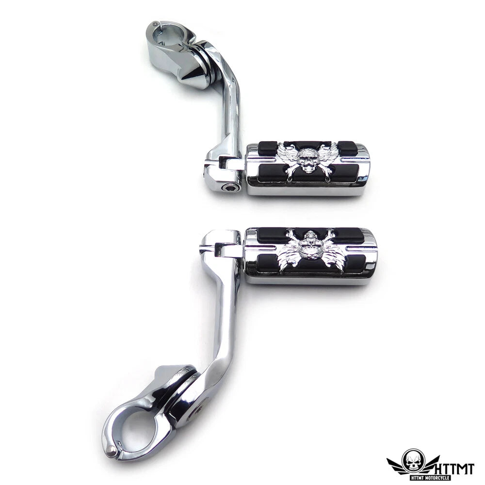 Chrome Foot Peg Kit for Harley Fat Boy (1990–2023) - 5" Pirate Skull
