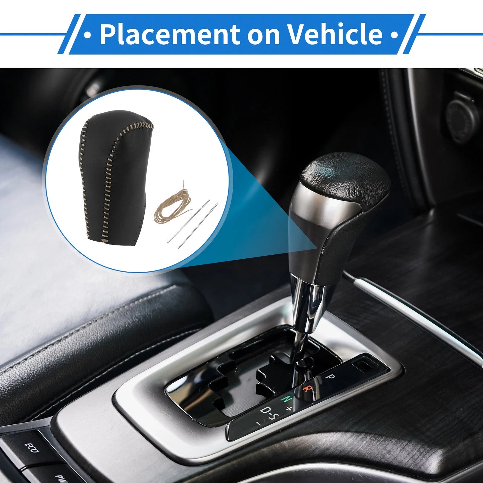 1pc Gear Shift Knob Cover for Toyota RAV4 (2013–2016) Black Beige Faux Leather