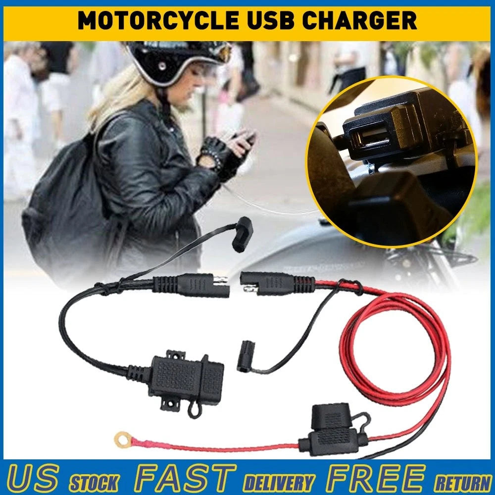 USB Fast Charger Socket for Motorcycle (SAE to USB, Waterproof)