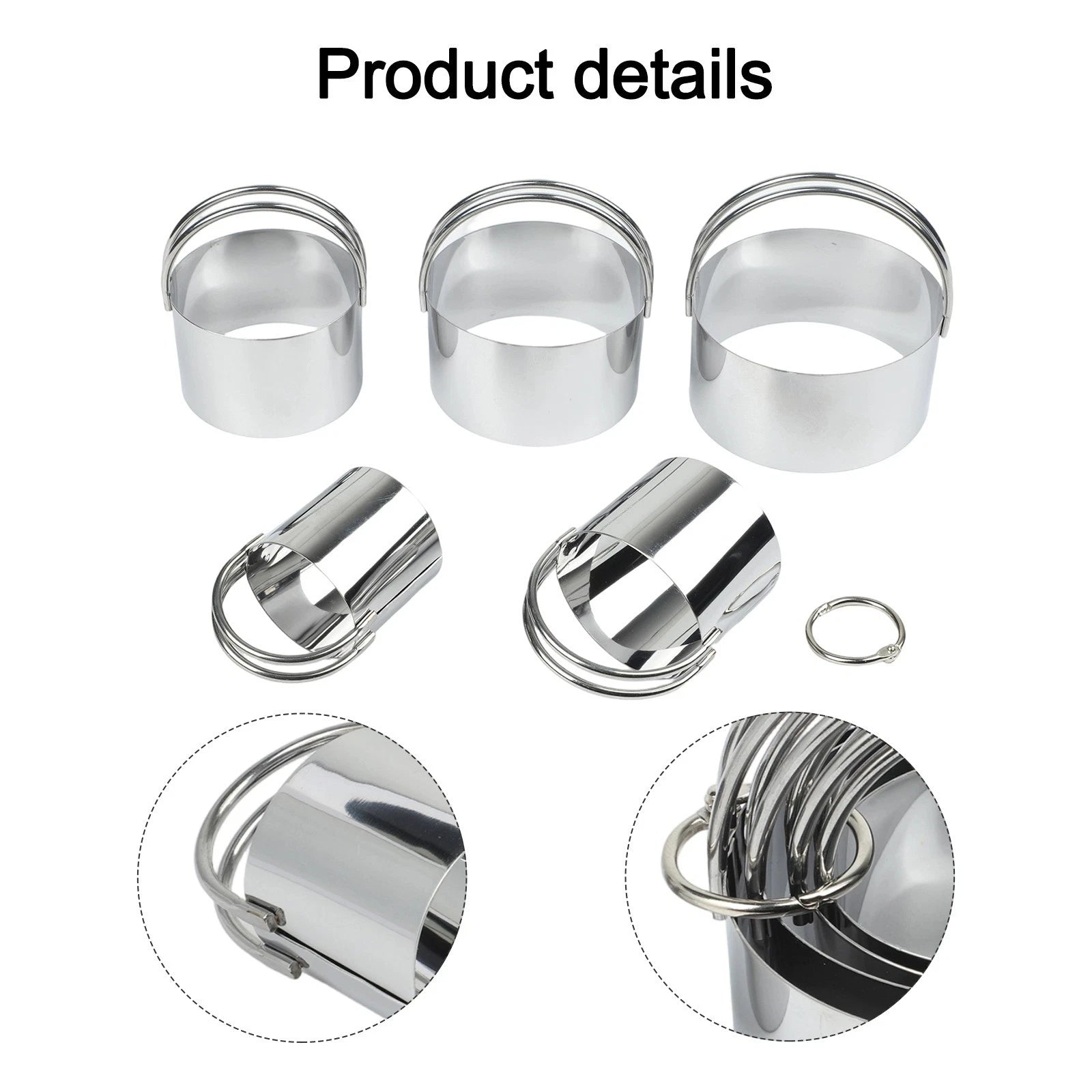 Set of 5 Stainless Steel Cake Rings with Handle for Dessert Baking