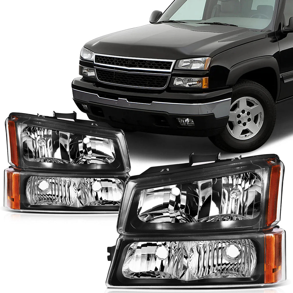 Headlight Assembly Pair for Chevy Avalanche (2003–2006) Black Housing