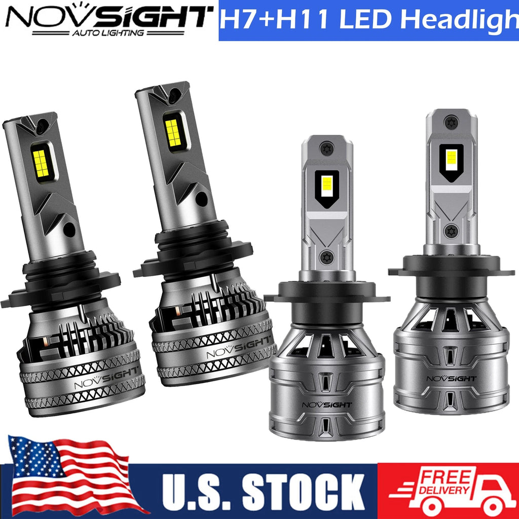 4X H7 H11 LED Headlight Bulbs for Universal Vehicles (6500K)