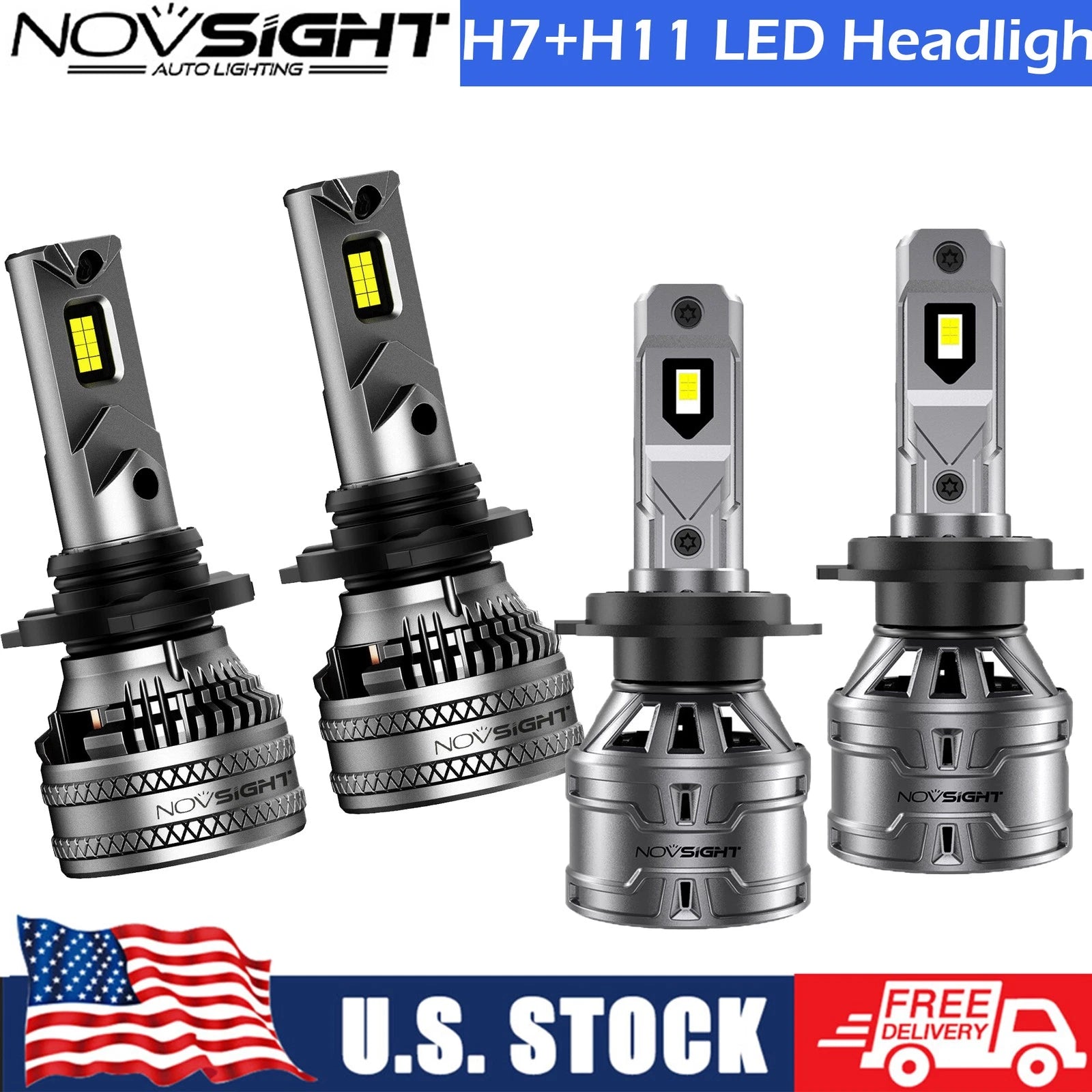 4X H7 H11 LED Headlight Bulbs for Universal Vehicles (6500K)