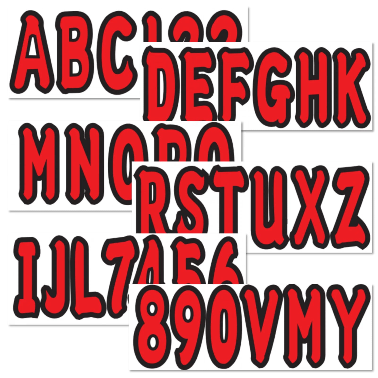 A-Z Letters & 0-9 Numbers Red Marine Boat Sticker Decals