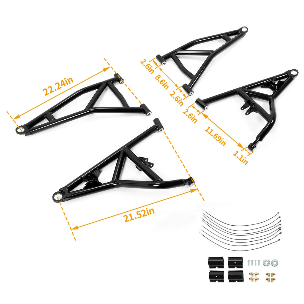 Set of 2 Black High Clearance Steel A-Arms for Polaris RZR XP 4 1000 Turbo (2014–Present)