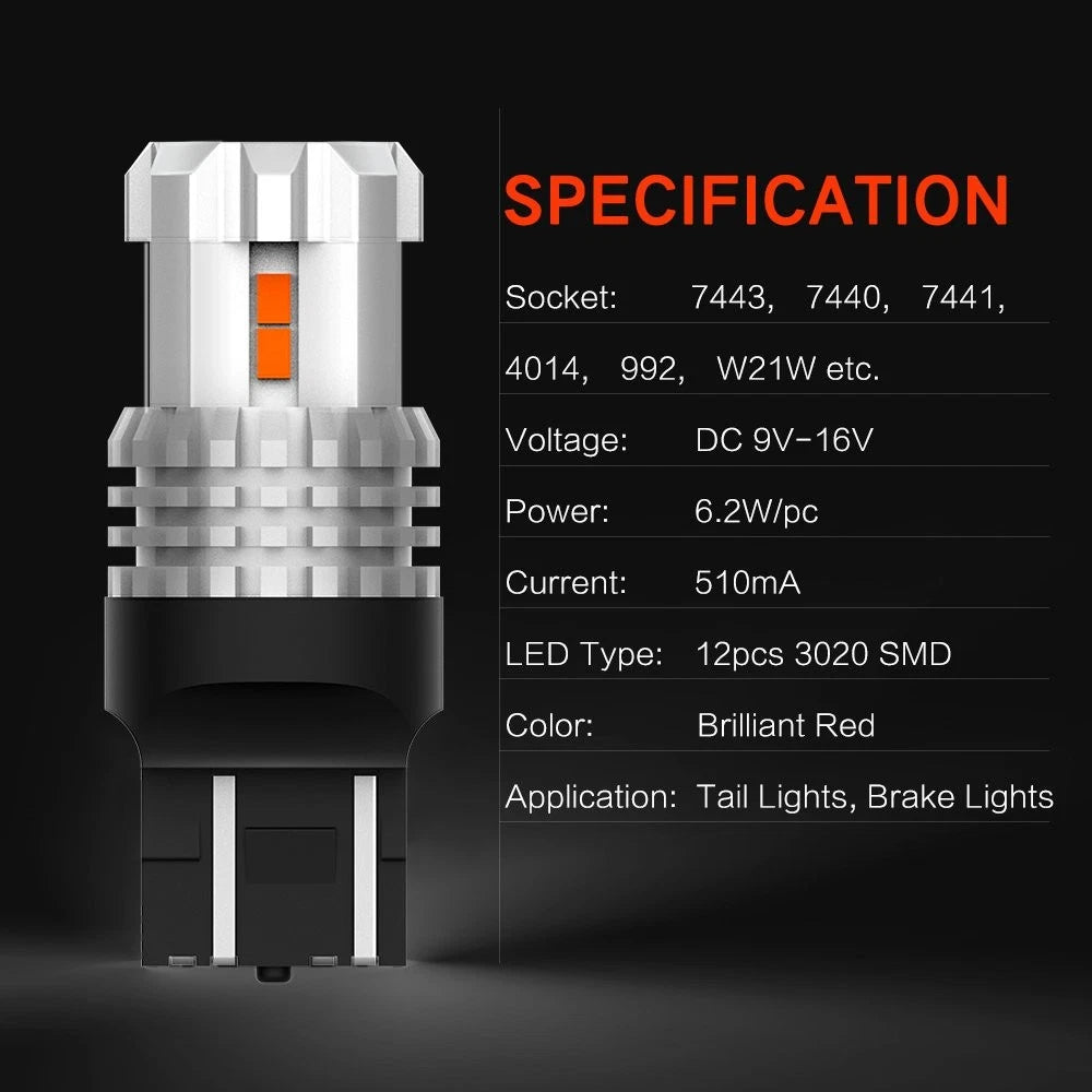 2X High Power LED 7443/7444 Red Turn Signal Brake Light Bulb