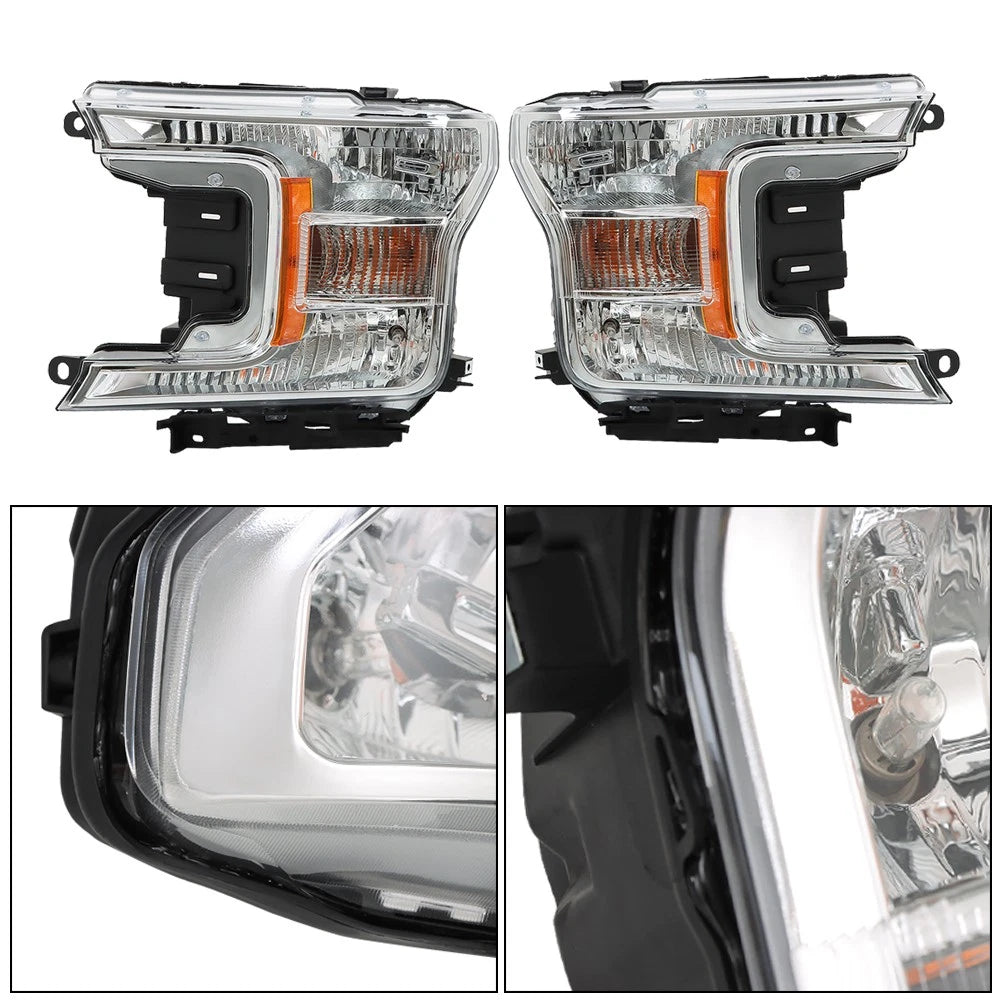 Headlight Set for Ford F150 (2018–2020) Driver & Passenger Side Halogen
