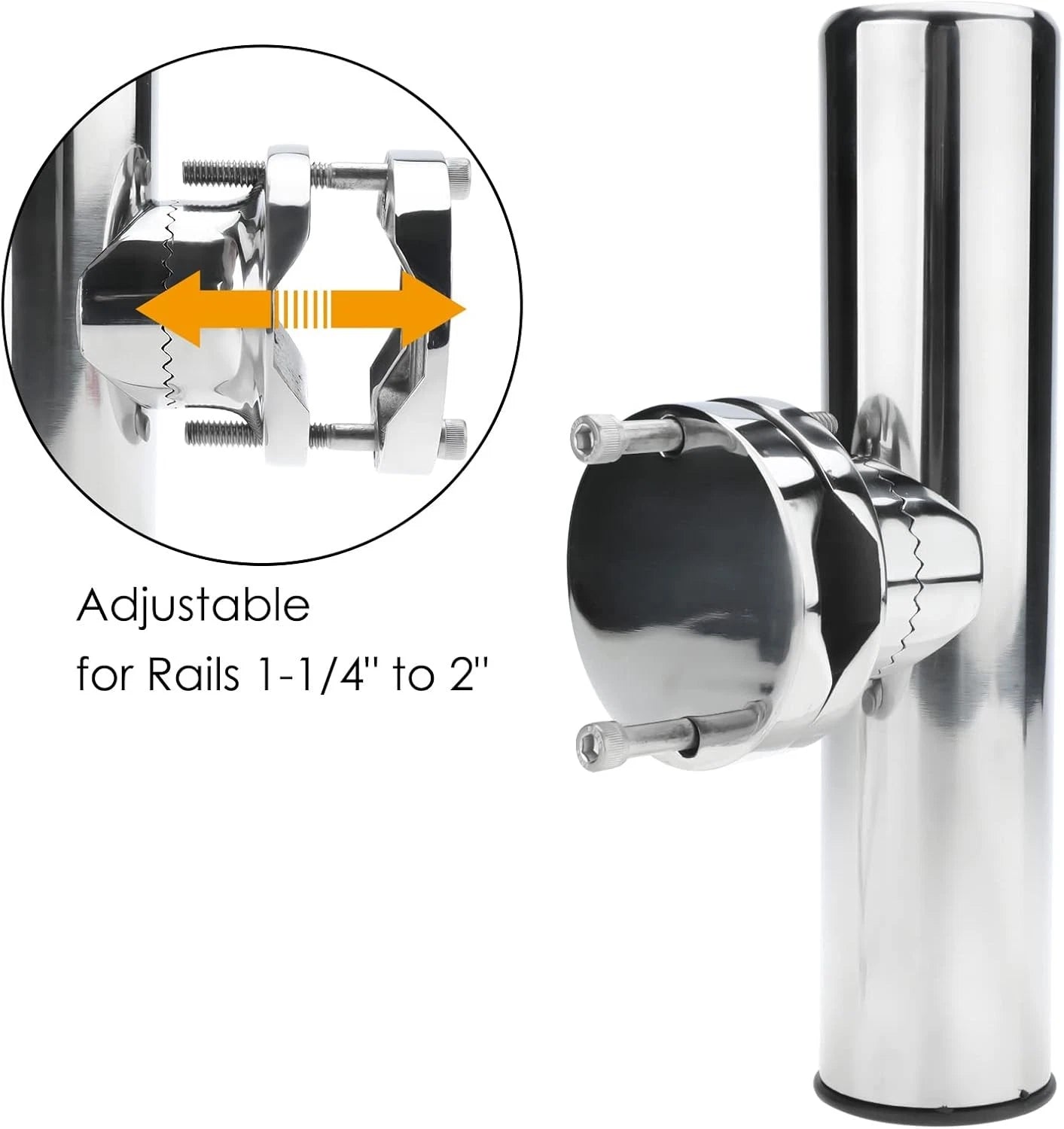 2Pcs Stainless Steel Fishing Rod Holder for Rails 1-1/4" to 2"