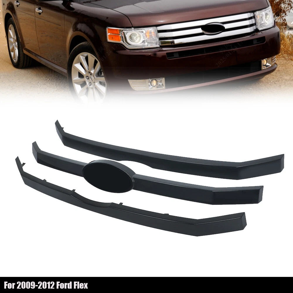 Set of 3 Black Front Upper Grille Bar Inserts for Ford Flex (2009–2012)