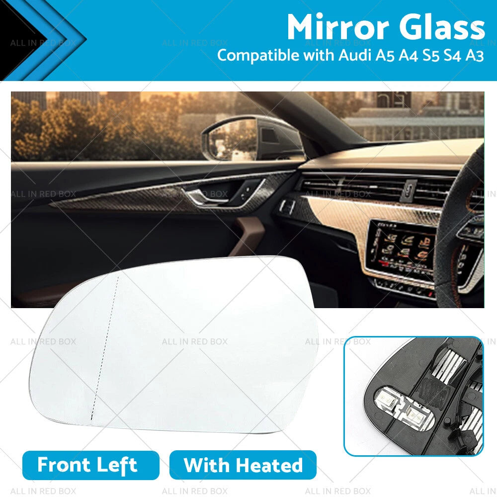 Left Side Mirror Glass for Audi A3 A4 S4 A5 S5 (Heated, 2000–2023)