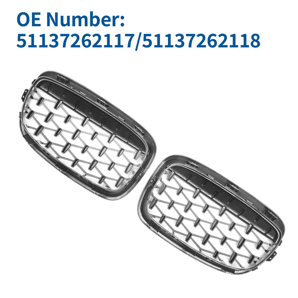 Pair Front Upper Bumper Grille for BMW 1 Series F20 (2011–2014) Gloss Black