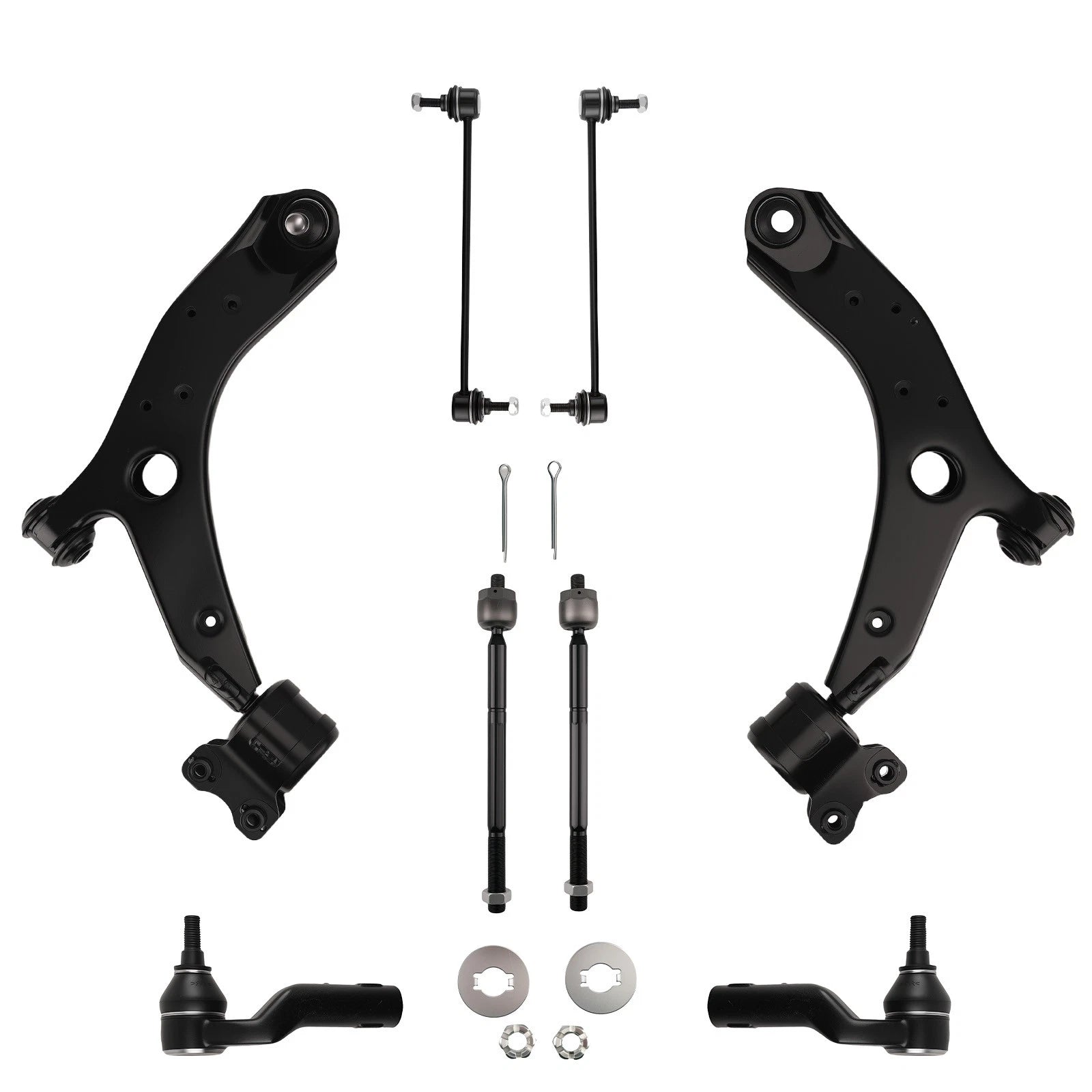 Set of 2 Front Lower Control Arms Tie Rods Sway Bars for Mazda 3 (2004–2009)