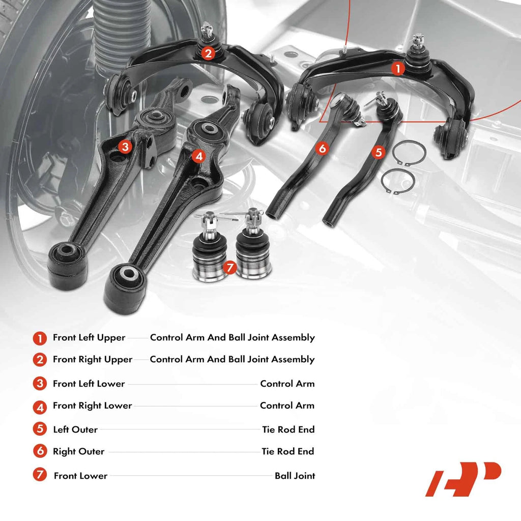 Set of 8 Front Control Arm & Tie Rod Ends for Honda Accord (1998–2002)