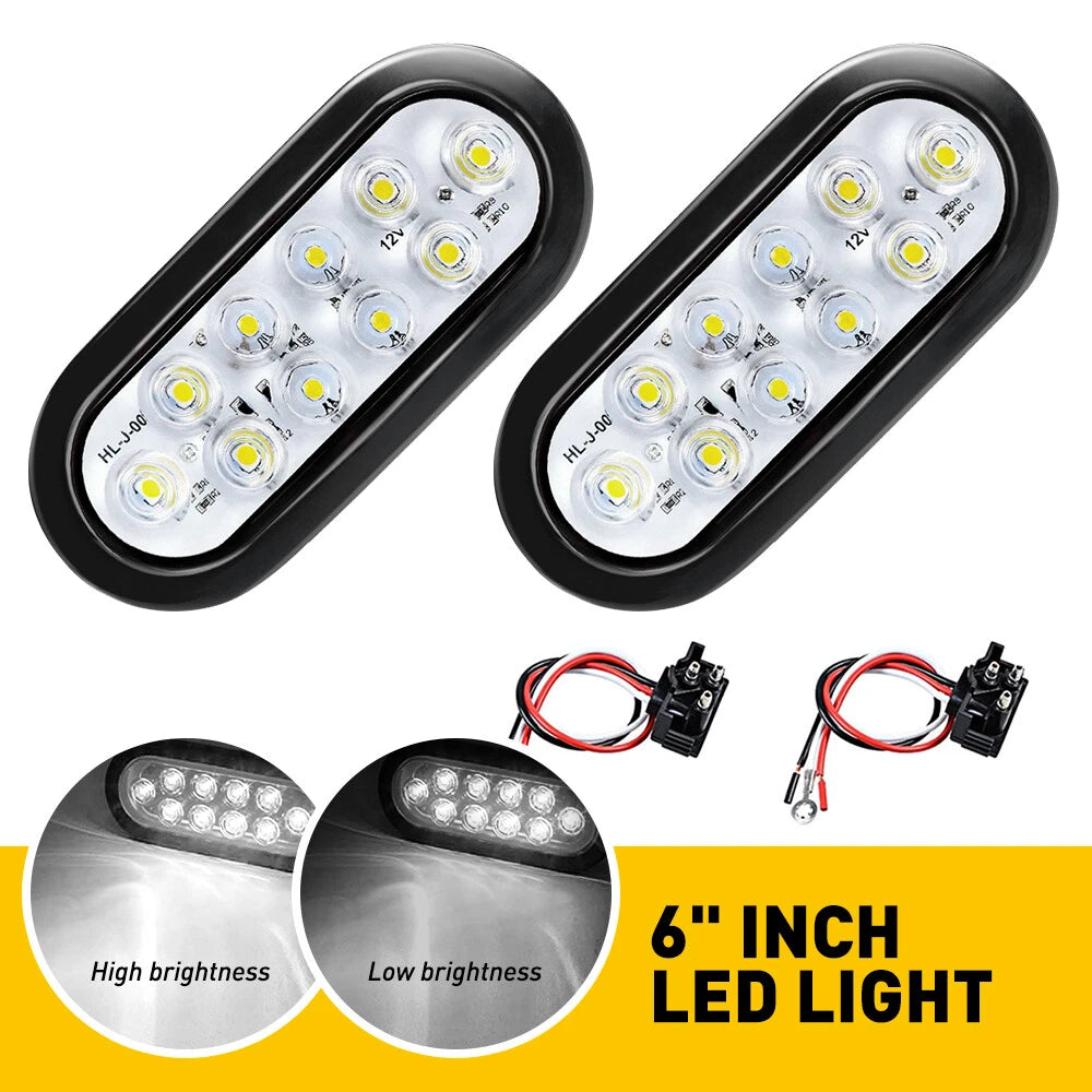 2X LED Tail Lights for Truck Trailer (Sealed 6" Oval)