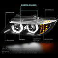 Pair of Dual LED U Halo Projector Headlights for BMW E90 3-Series (2006–2008)