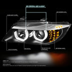 Pair of Dual LED U Halo Projector Headlights for BMW E90 3-Series (2006–2008)