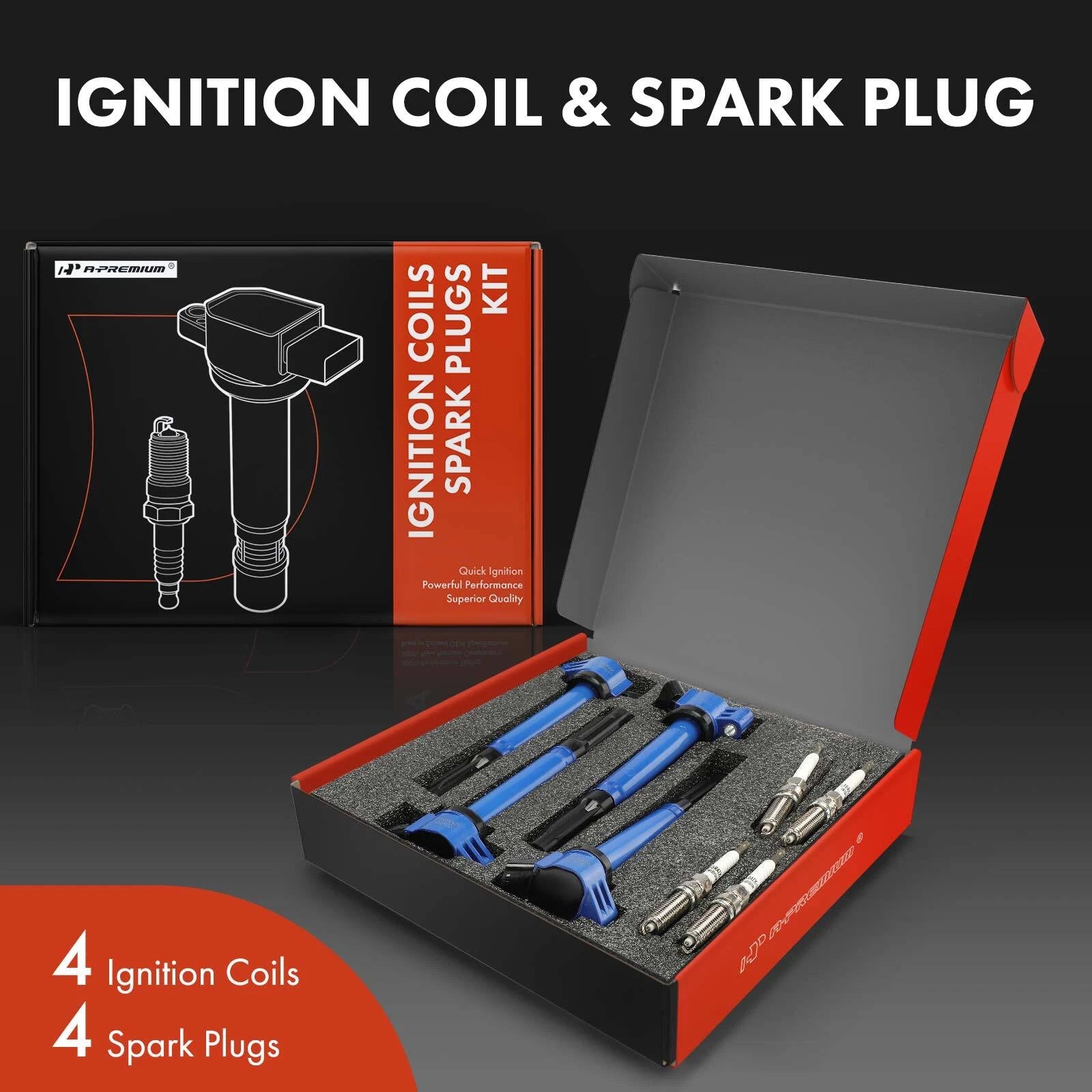 4-Piece Ignition Coil & Iridium Spark Plug for Toyota Camry Highlander (2018–2024)