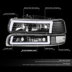 C-Shape LED DRL Headlights + Bumper Lamp for Silverado Suburban Tahoe (1999–2006)