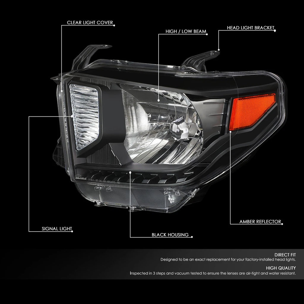 Pair of Black Amber Signal Headlights for Toyota Tundra (2014–2020)