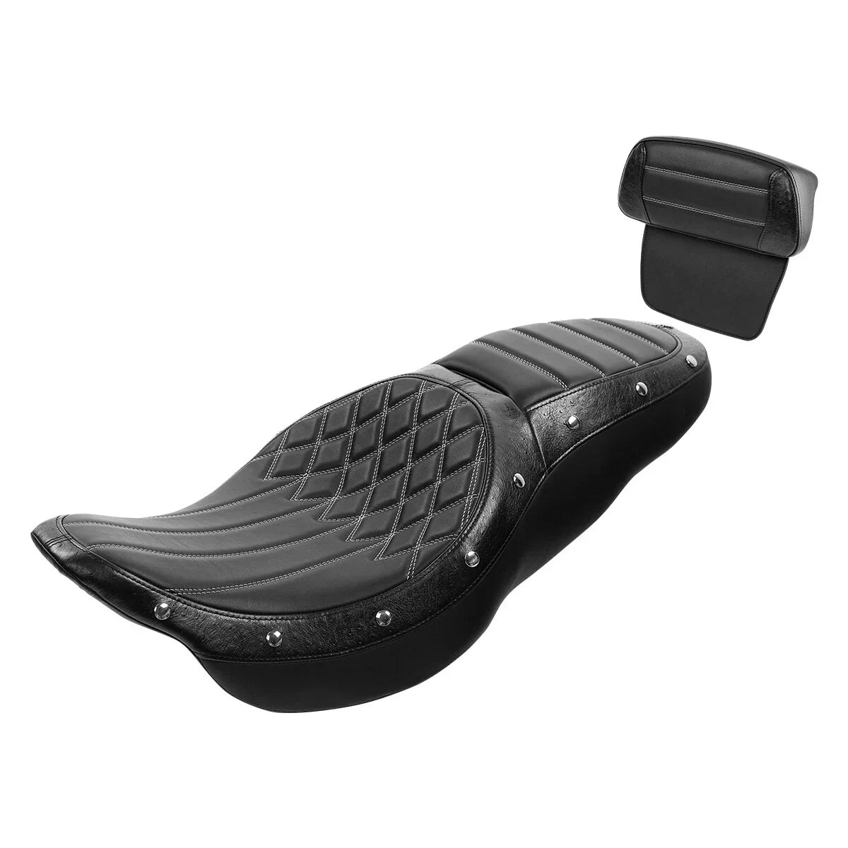 Black Driver Passenger Seat w/ Backrest for Harley Touring Glide (2014-2023)