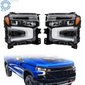 Headlight Set for Chevy Silverado 1500 (2022–2024) Black LED DRL Lens