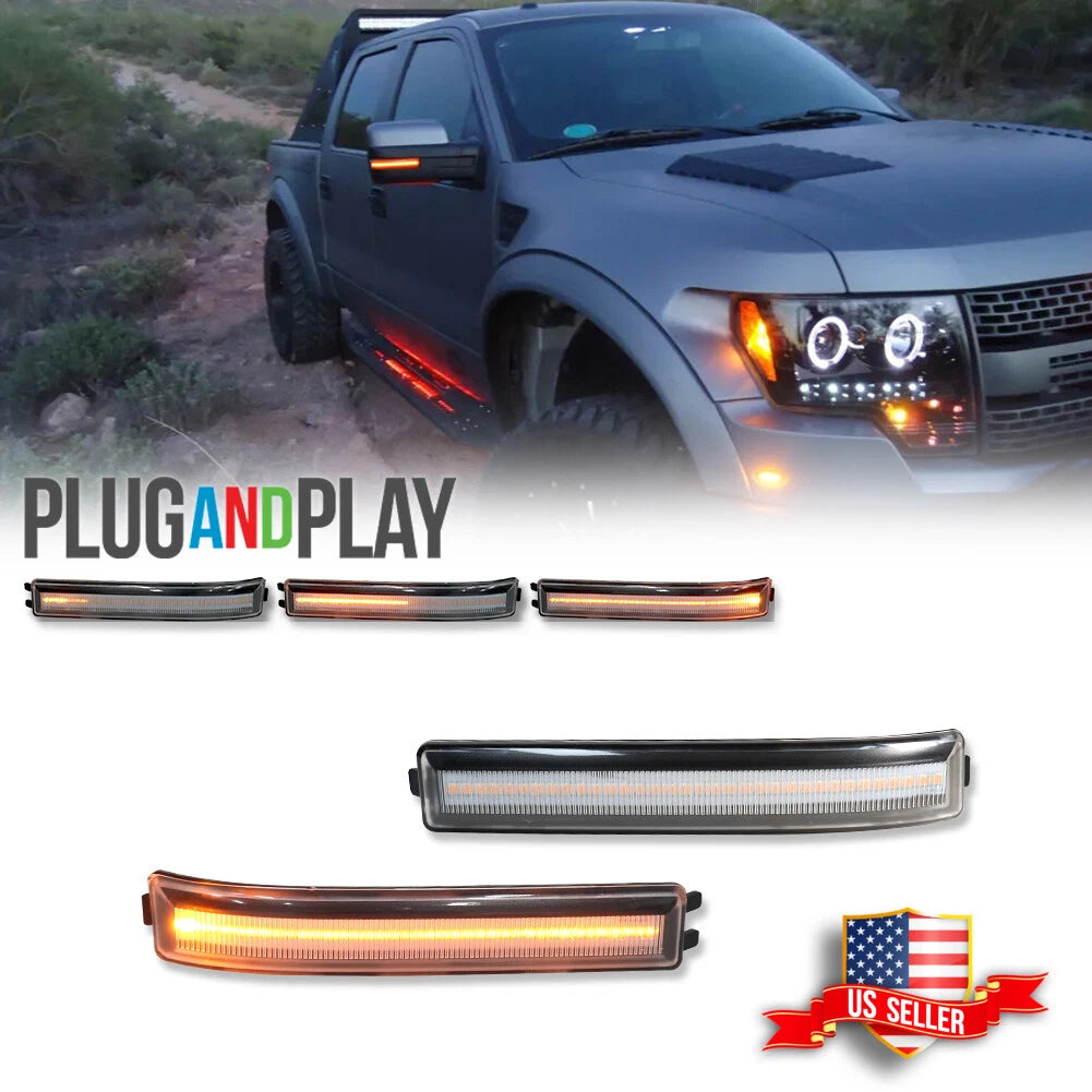 2X Sequential LED Clear Lens Side Mirror Lights for Ford F-150 (2009–2014)
