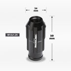 20Pc M12X1.25 Black JDM Open End Bulge Spline Wheel Lug Nuts + Lock Key
