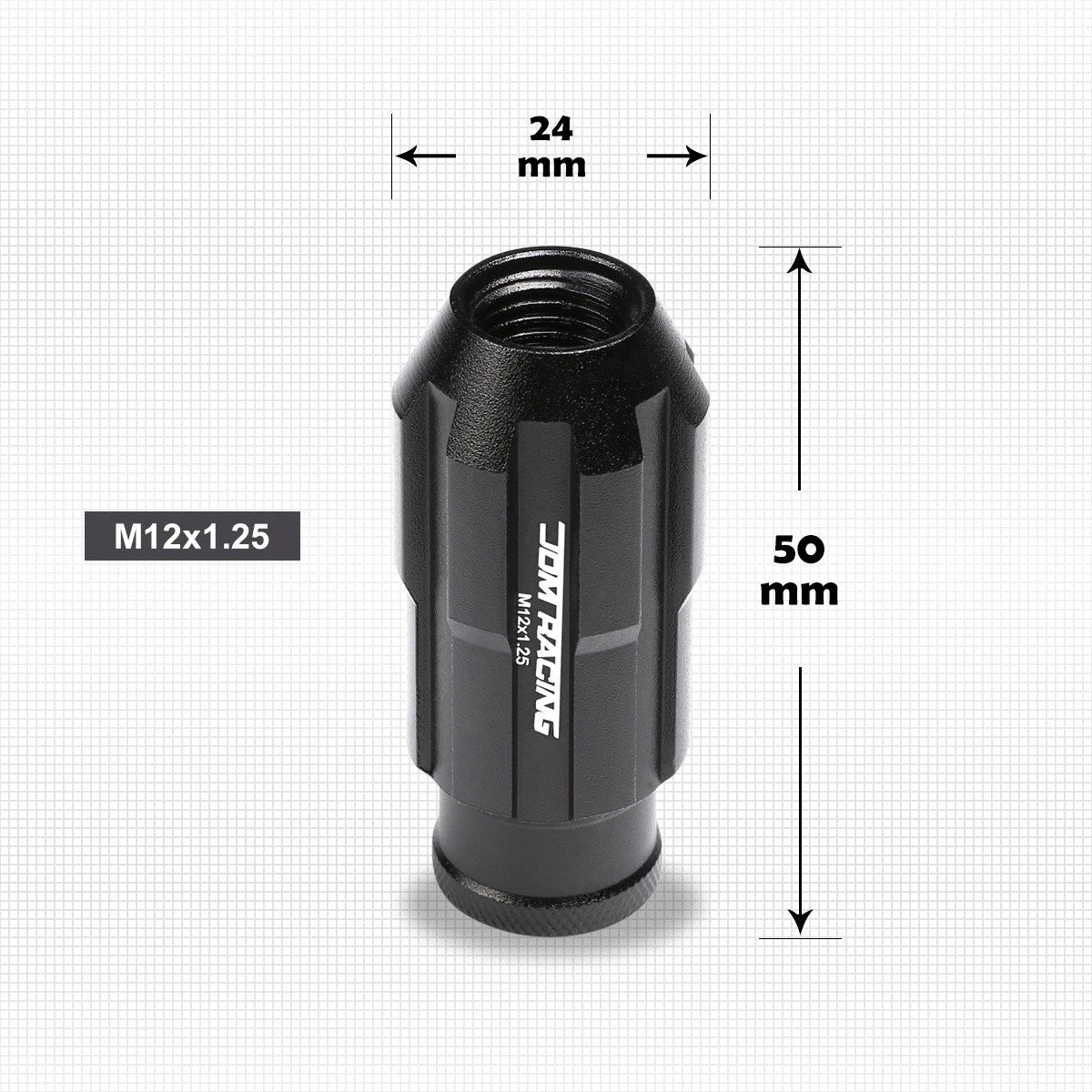 20Pc M12X1.25 Black JDM Open End Bulge Spline Wheel Lug Nuts + Lock Key