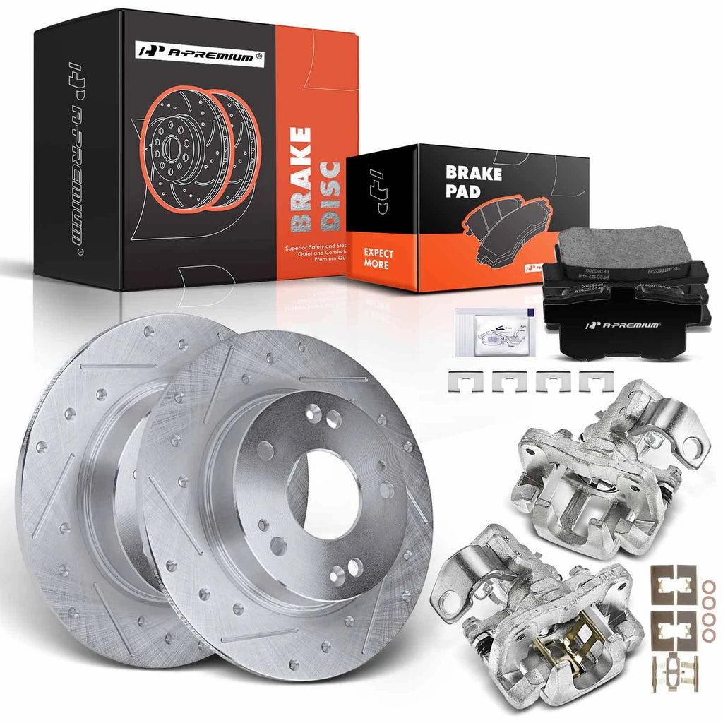 Set of 8 Rear Drilled Brake Rotors, Pads & Calipers for Honda Civic Acura ILX