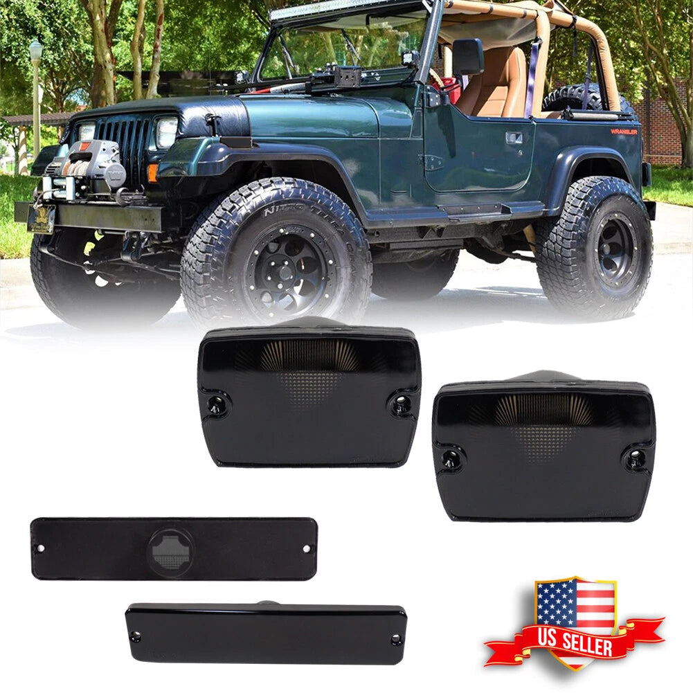 Set of 4 Smoked Bumper Signal & Fender Side Marker Lights for Jeep Wrangler (1987–1995)
