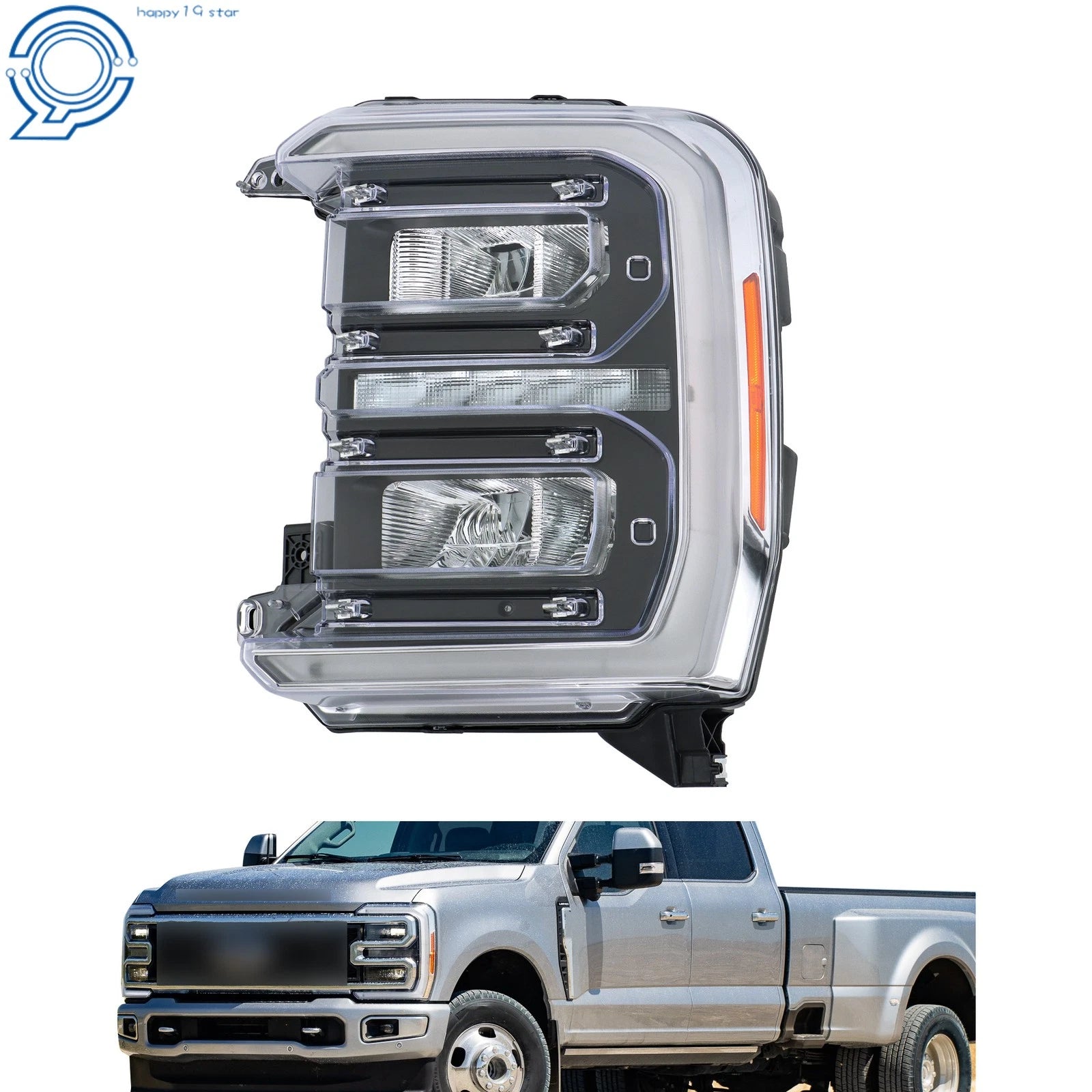 LED Reflector Headlight for Ford F250 F350 (2023–2024) Black Housing