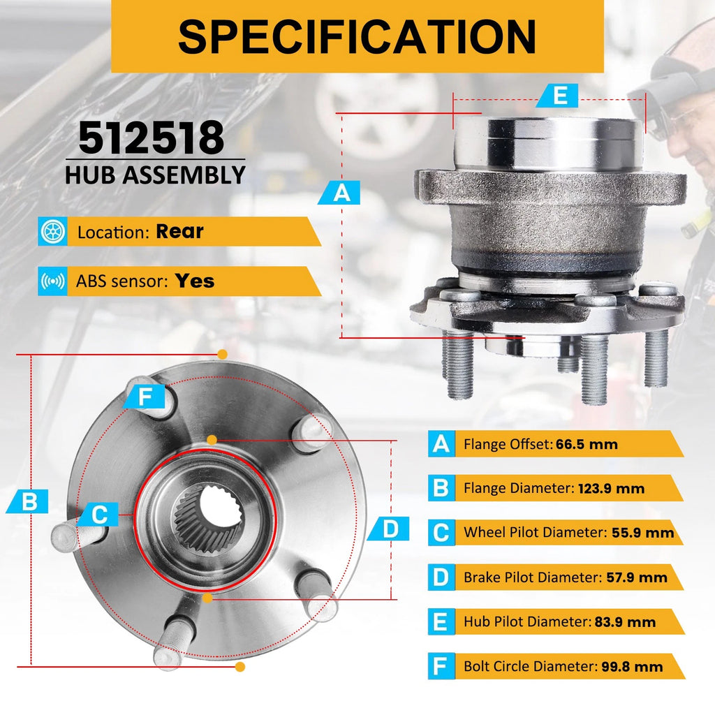 2X Rear Wheel Bearings & Hubs for Subaru Forester Impreza XV Crosstrek (2014–2018)