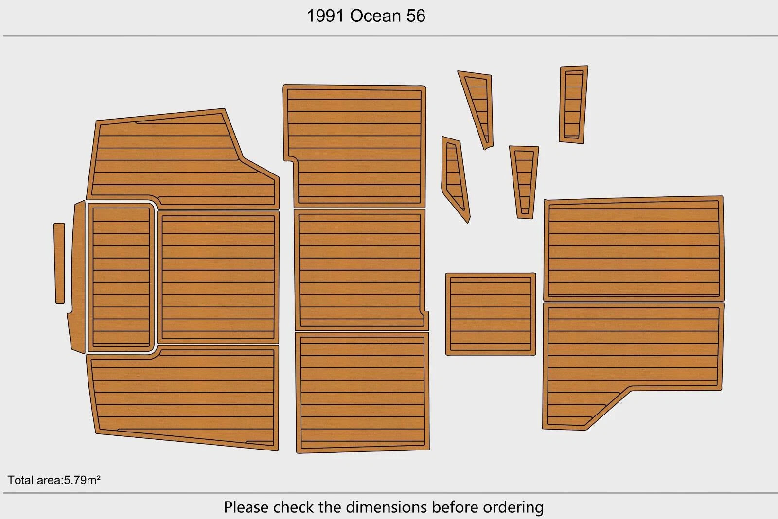 EVA Pads for Ocean 56 Cockpit Swim Platform (1991) - Teak Faux Flooring Mat