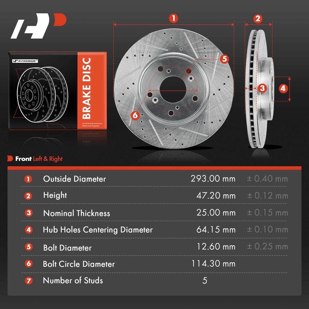 Front Side Drilled Brake Rotors for Honda Accord (2013-2017)